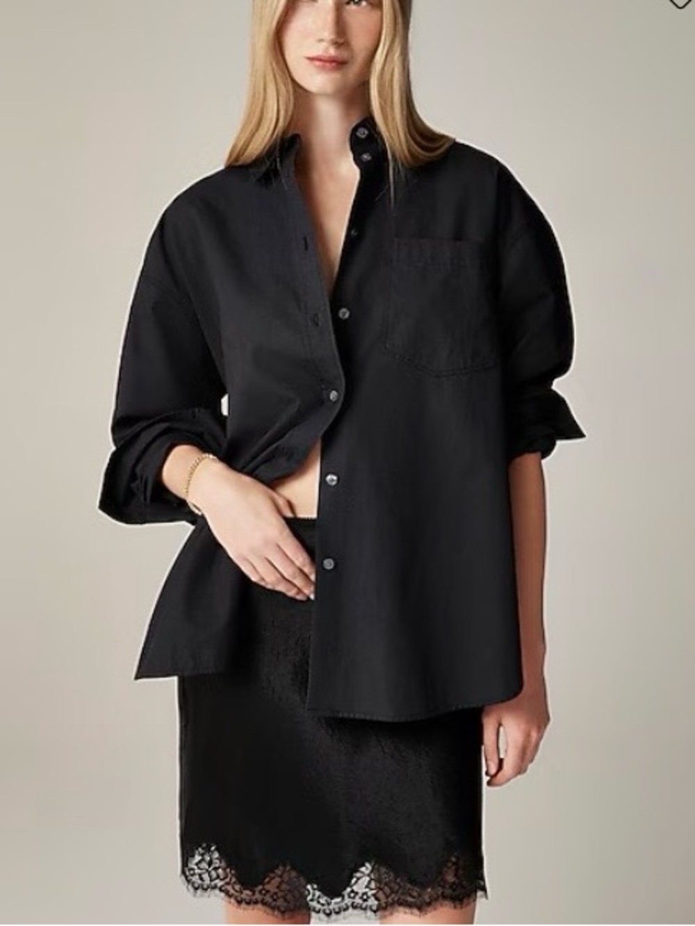 J CREW - Etienne Oversized Fit Black Button-Up Cotton Shirt Size S